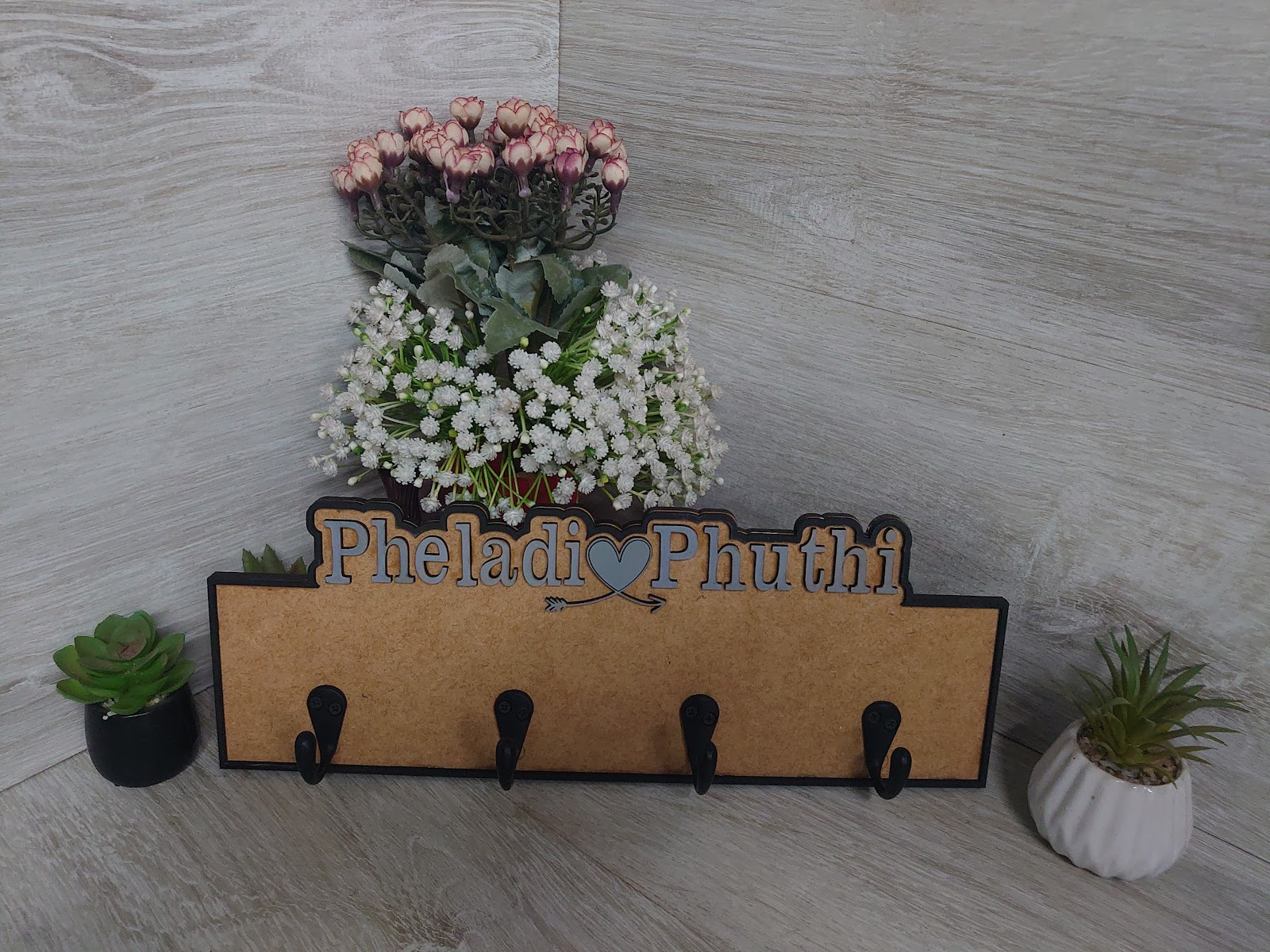 Personalized engraved key hook rack